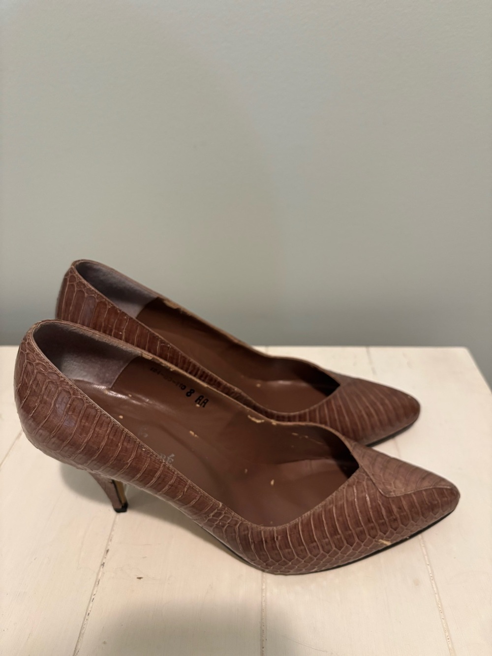 Vintage Felipe Genuine Snakeskin Pumps 8 AA Brown Heels Original Box. - Picture 11 of 16